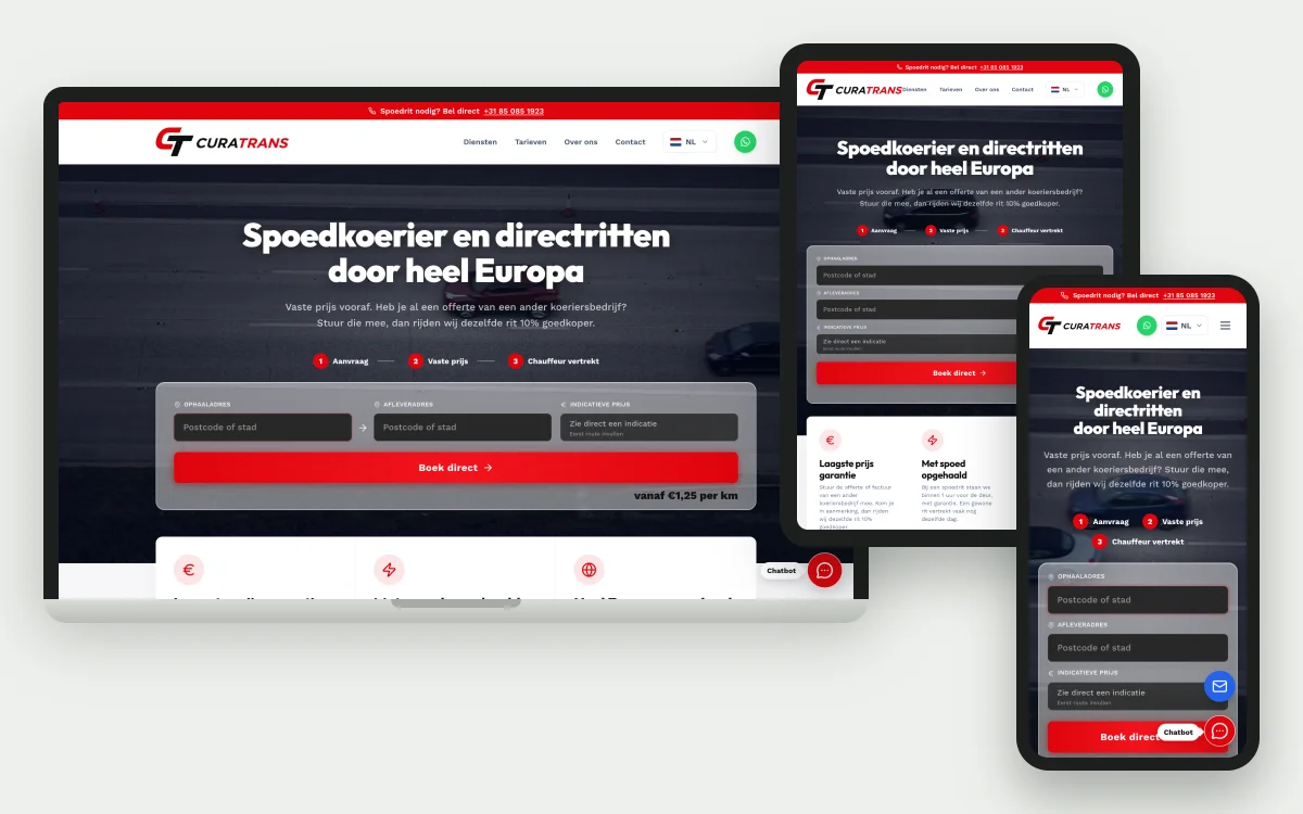 Startseite der Transport-Website CuraTrans