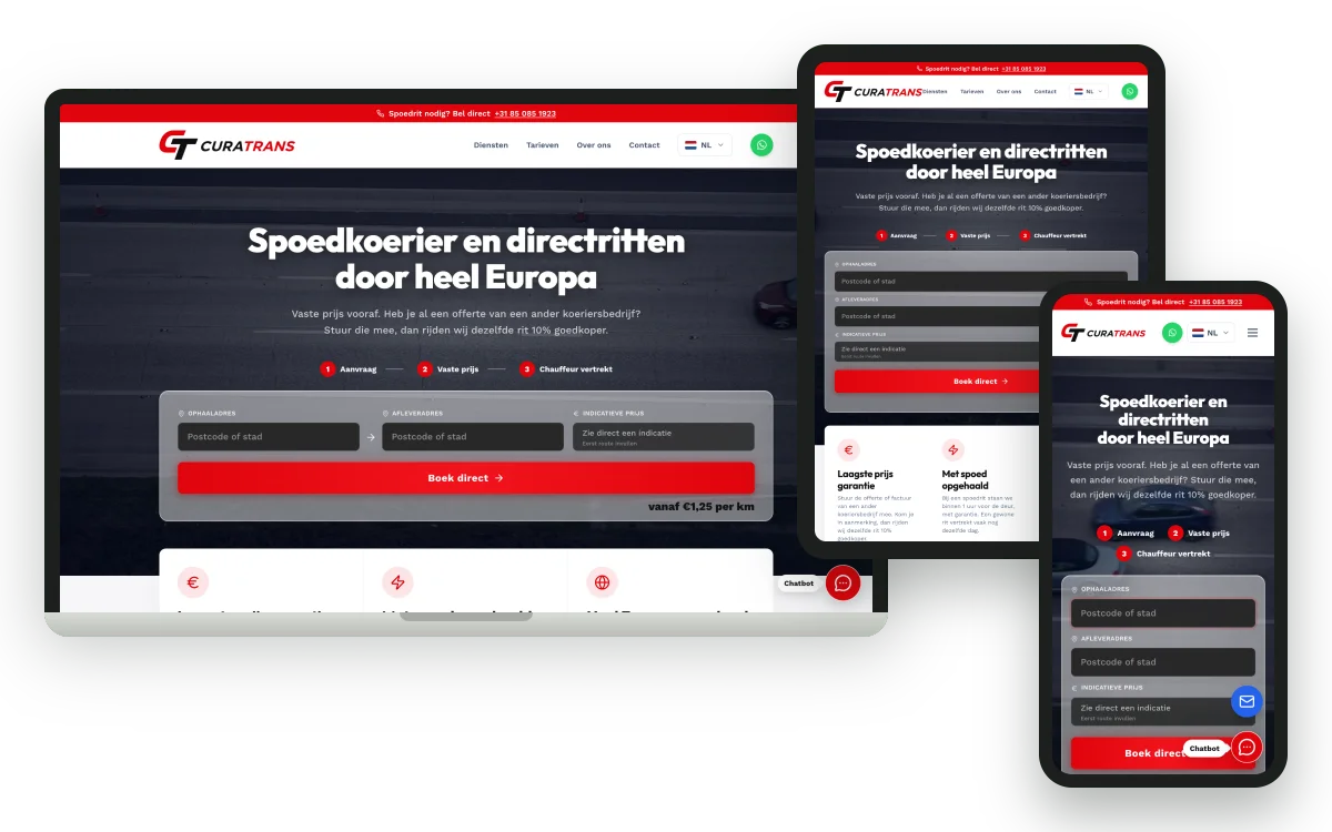 curatrans.nl op laptop, tablet en telefoon
