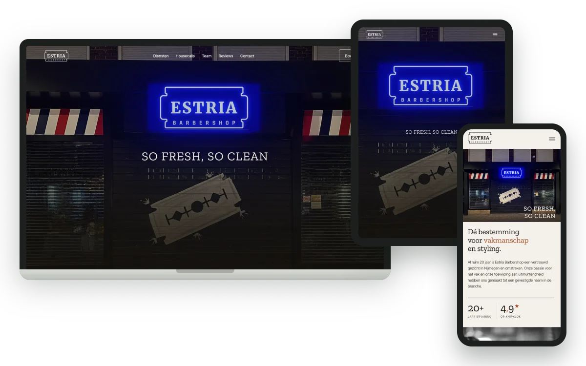 estriabarbershop.nl op laptop, tablet en telefoon