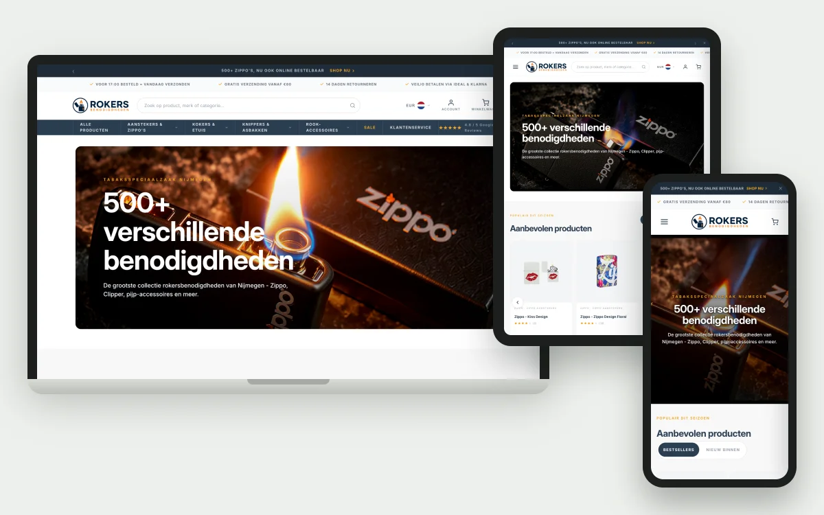 Startseite des Onlineshops Rokersbenodigdheden.com